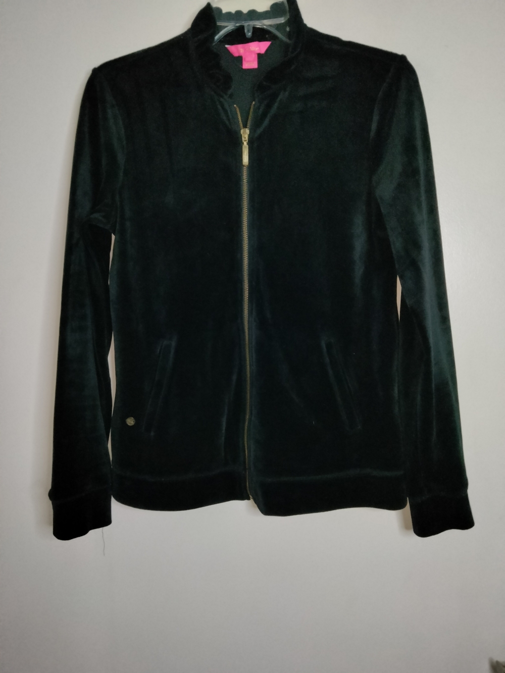 Lilly Pulitzer -S- Black Velour Ruffle Collar Full Zip LS Pockets Jayla Jacket